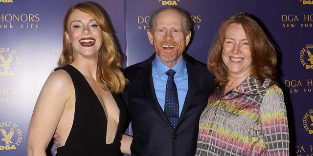 Ron Howard (center) and Cheryl Howard (right) share four children, actress Bryce Dallas Howard (left) among them.  (Photo by Jim Spellman/WireImage)