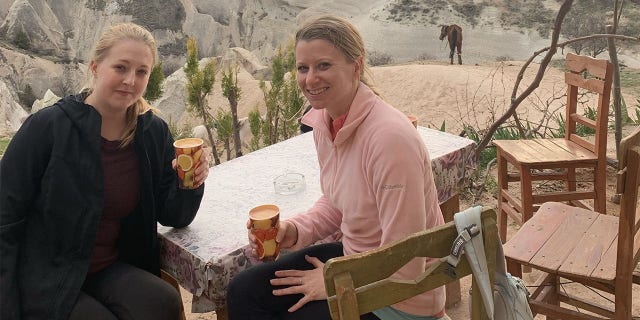 Texas residents Sophie Miller (left) and Kristen Bishop (right) enjoyed their Turkish vacation promptly after breaking up with their boyfriend "Adam" at an airport in Istanbul. The two women had been strangers to each other before the trip.
