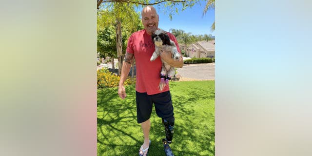 Chappie Hunter says he could relate to Chloe’s challenging road to recovery. The San Diego Police Department detective lost his left leg from a car crash in Alpine eight years ago and has worn a prosthetic leg ever since. (San Diego Humane Society)