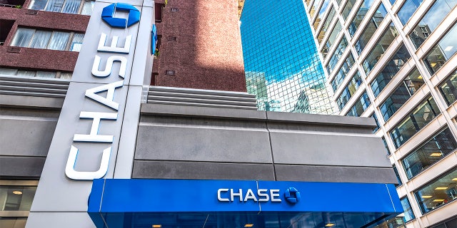 Facade of a branch office of Chase Bank in Manhattan, New York City, USA