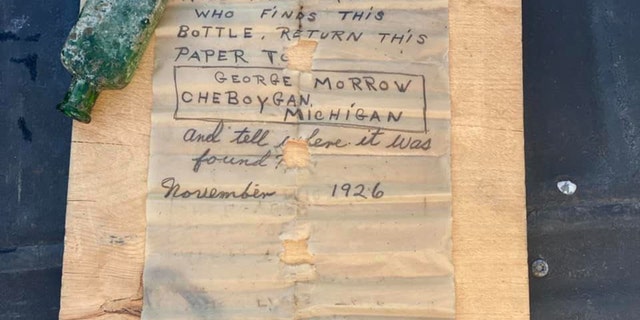The note was dated from November 1926 and the writer, George Morrow, asked that the finder return the note to him.