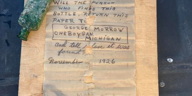 The note was dated from November 1926 and the writer, George Morrow, asked that the finder return the note to him.