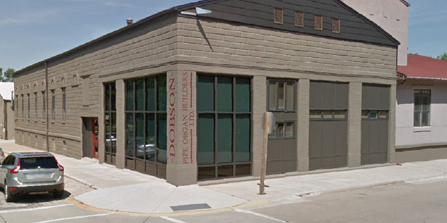 The Dobson Pipe Organ Builders building in Lake City, Iowa, erupted in flames Tuesday.