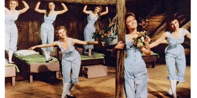 Front from left: Norma Doggett, Virginia Gibson, Julie Newmar, rear from left: Nacy Kilgas, Betty Carr, Ruta Lee, 1954.