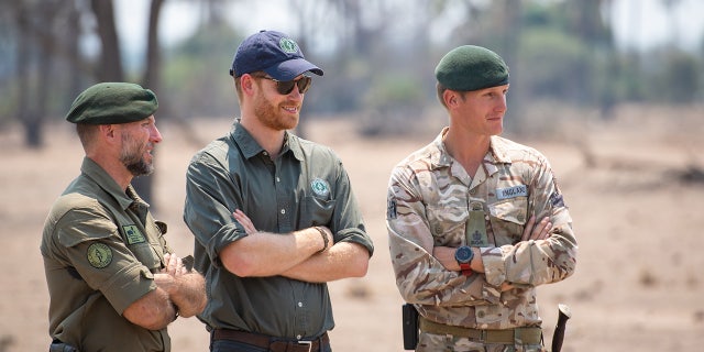 ハリー王子, Duke of Sussex watches an anti-poaching demonstration exercise conducted jointly by local rangers and UK military deployed on Operation CORDED at the Liwonde National Park during the royal tour of Africa on September 30, 2019, in Malawi.