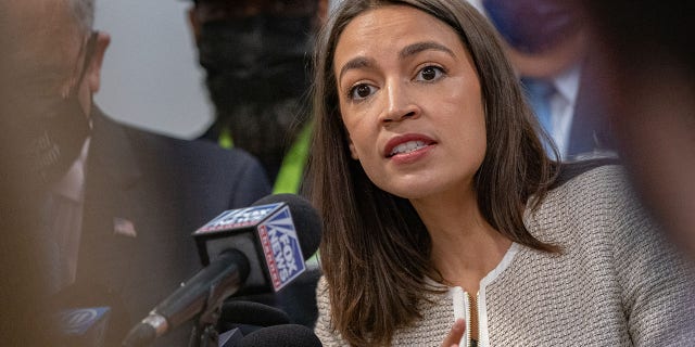 Representative Alexandria Ocasio-Cortez, a Democrat from New York, speaks during a news conference in the Bronx borough of New York, U.S., on Thursday, June 3, 2021. The news conference was held to urge Congress to provide nearly $400,000 to Jacobi Hospital's youth violence reduction program - Stand Up to Violence. Photographer: Jeenah Moon/Bloomberg via Getty Images