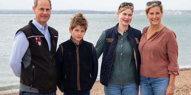 Prince Edward, Earl of Wessex, Sophie, Countess of Wessex, James, Viscount Severn and Lady Louise Windsor take part in the Great British Beach Clean on Southsea beach on September 20, 2020 in Portsmouth, England.