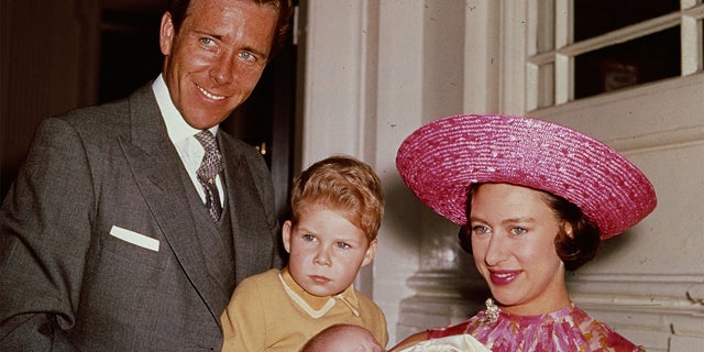 Princess Margaret (1930 - 2002) with Lord Snowdon and Viscount Linley at Kensington Palace shortly after the birth of her daughter, Lady Sarah Armstrong-Jones.