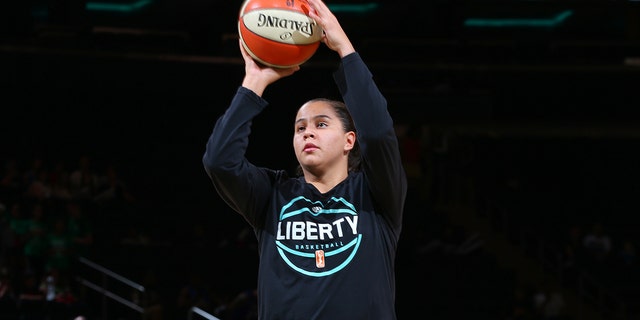 Shoni Schimmel #5 of the New York Liberty warms up before the game against the Indiana Fever on July 21, 2016 at Madison Square Garden in New York, New York. 