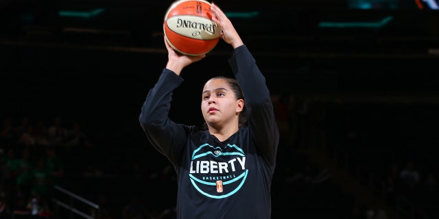 Shoni Schimmel #5 of the New York Liberty warms up before the game against the Indiana Fever on July 21, 2016 at Madison Square Garden in New York, New York.