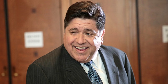 Illinois Gov. J.B. Pritzker attends a fundraiser luncheon.