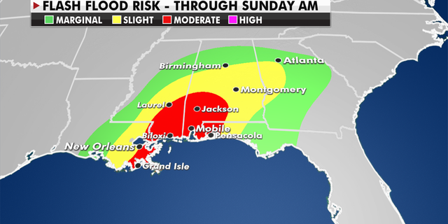 Flash flood risk through Sunday morning in the Southeast