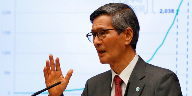 President of the Japan Community Health Care Organization Shigeru Omi attends a joint news conference with Japan's Prime Minister Yoshihide Suga (not in picture) on Japan's response to the coronavirus outbreak at Suga's official residence in Tokyo, Thursday, June 17, 2021. 