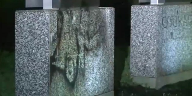 Vandalism at Providence War Memorial.