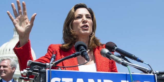 Rep. Maria Elvira Salazar, R-Fla., speaks during a news conference to highlight Cuban Independence Day outside the Capitol on Thursday, May 20, 2021. 