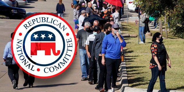 The line for early voting at a polling place in Oklahoma County wraps around the Edmond Church of Christ and more, Friday, Oct. 30, 2020, in Edmond, Okla.