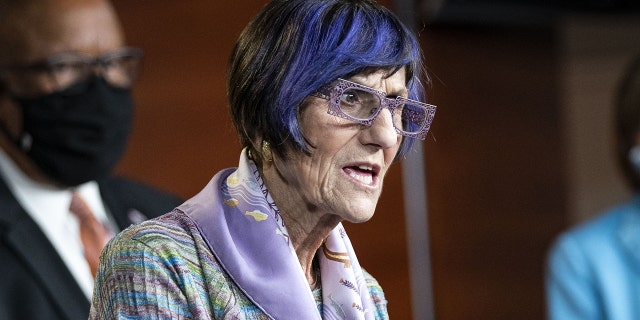 Representative Rosa DeLauro, a Democrat from Connecticut and chairwoman of the House Appropriations Committee, speaks during a news conference at the U.S. Capitol in Washington, D.C., U.S., on Wednesday, May 19, 2021. (Photo by Al Drago/Bloomberg via Getty Images)