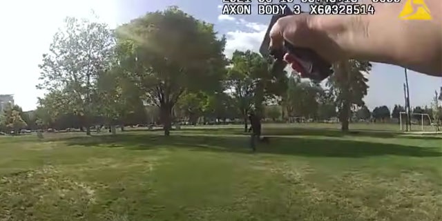 With the knife in his hand, Yahya is seen sprinting at one of the officers in this screengrab from bodycam video.