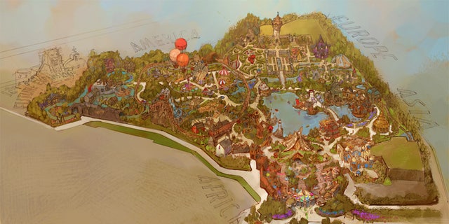 A rendering of the upcoming Storyville Gardens theme park. 