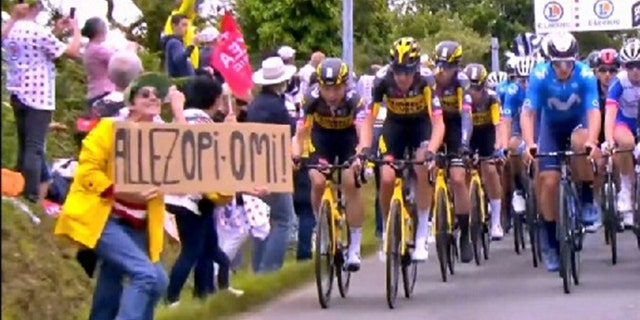 Riders hit the woman's sign. (French Gendarmerie)
