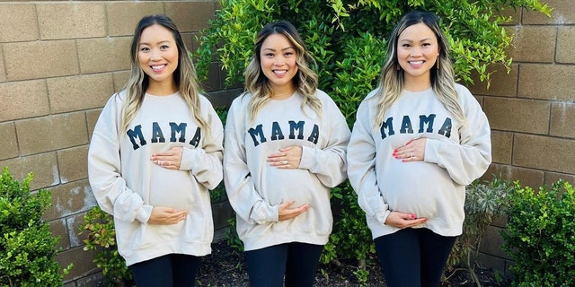 Purcell (left) already has two other children, while Brown (right), already has one child. Meanwhile, Rawlings (middle) is pregnant with her first.