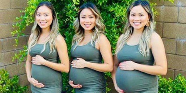 Gina Purcell, Nina Rawlings and Victoria Brown (pictured left to right) are all pregnant at the same time. Purcell, the eldest, is due in November. Rawlings, the middle, is due in August. Brown, the youngest, is due in July.