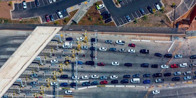 This April 2019 file photo shows the port of entry from Mexicali, Mexico to Calexico, Calif. (AP/West Coast Aerial Photography Inc.)