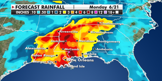 Expected rainfall totals through Monday. (Fox News)