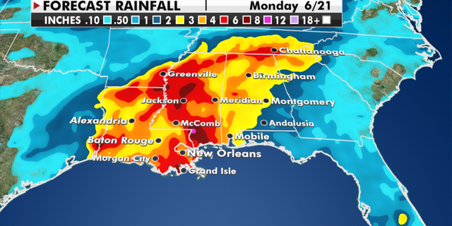 Expected rainfall totals through Monday. (Fox News)