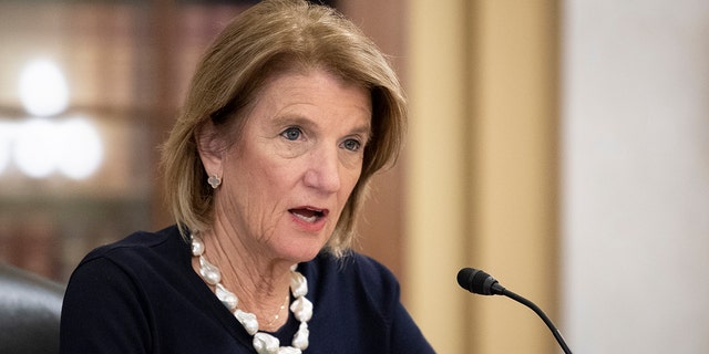 Ranking member Shelley Moore Capito, R-W. Va., speaks during the Senate Environment and Public Works Committee markup of the "Surface Transportation Reauthorization Act of 2021" in Washington on Wednesday, May 26, 2021.