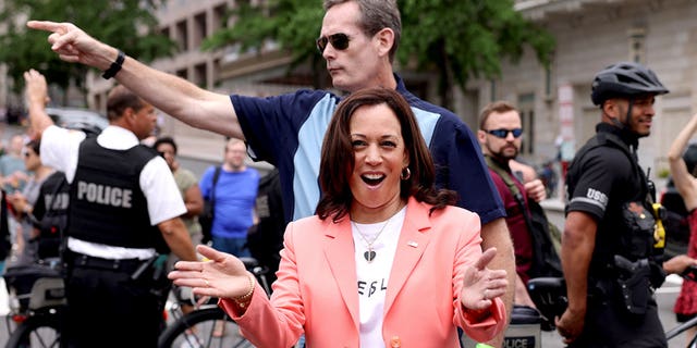 Vice President Kamala Harris joins marchers for the Capital Pride Parade on June 12, 2021 in Washington, D.C. (Getty Images)