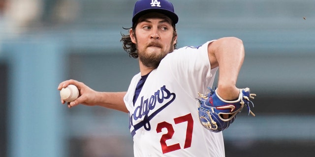 Los Angeles Dodgers starting pitcher Trevor Bauer throws against the San Francisco Giants during a game June 28, 2021, in Los Angeles. 