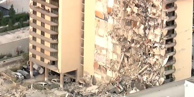 The scene of a collapsed building in Surfside, Fla., just north of Miami Beach.
