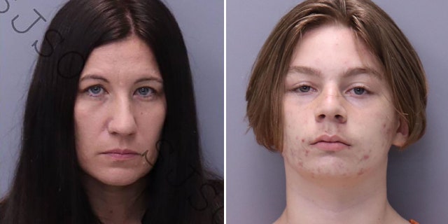 Booking photos for Crystal Smith, left, and her son, Aiden Fucci, who is serving a life sentence for fatally stabbing classmate Tristyn Bailey 114 times.