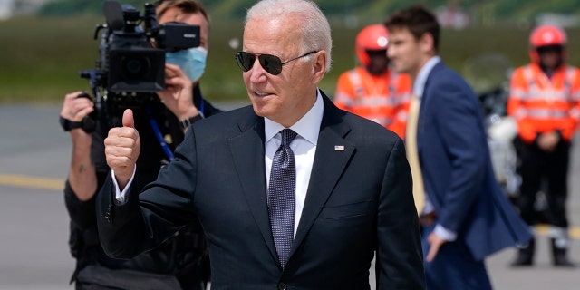 President Joe Biden boards Air Force One at Brussels Airport in Brussels, Tuesday, June 15, 2021. Biden is en route to Geneva. (AP Photo/Patrick Semansky)