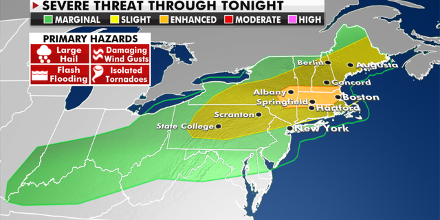 The severe weather threat for Wednesday. (Fox News)