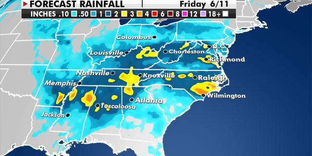 Expected rainfall through Friday. (Fox News)