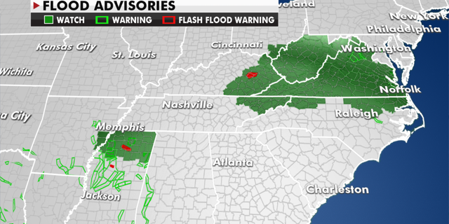 Flood advisories currently in effect. (Fox News)