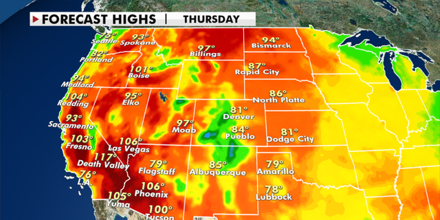 Forecast high temperatures for later this week. (Fox News)