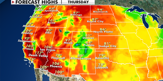 Forecast high temperatures for later this week. (Fox News)