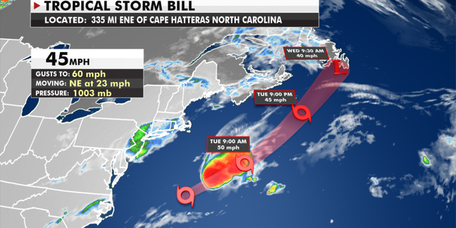 Tropical Storm Bill's forecast route. (Fox News)