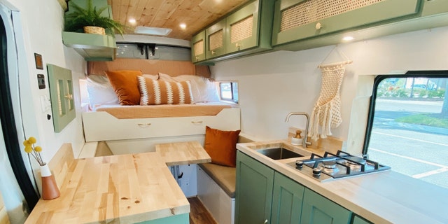 Now that it’s been renovated, the 70-square-foot van has a queen-size mattress that turns into a futon during the day, as well as running water, a compostable toilet and a propane stove. (SWNS)