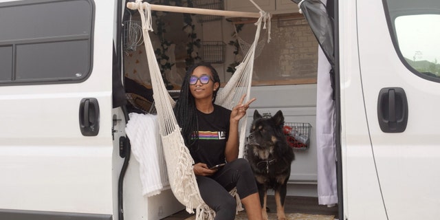 Wilson and her dog Ice have been living in the van that Wilson renovated herself since Dec. 1, 2020.