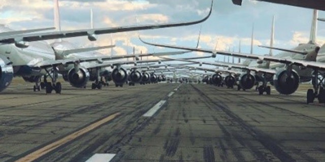 Planes parked for storage are pictured at the Victorville, California, lot. (Courtesy of Delta Air Lines)