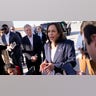 Vice President Kamala Harris talks to the media after stepping off Air Force Two, Friday, June 25, 2021, on arrival to El Paso, Texas. Harris will visit the U.S. southern border as part of her role leading the Biden administration's response to a steep increase in migration. (AP Photo/Jacquelyn Martin)
