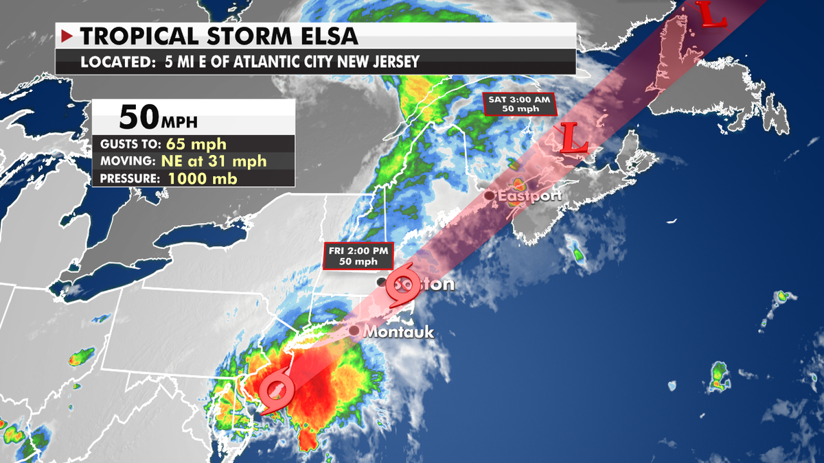 The current track of Tropical Storm Elsa. (Fox News)