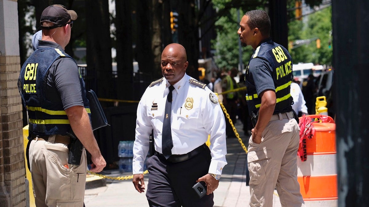 Atlanta Police Chief Rodney Bryant arrives at the scene of a shooting, Wednesday, June 30, 2021, in Atlanta. (Ben Gray/Atlanta Journal-Constitution via AP)