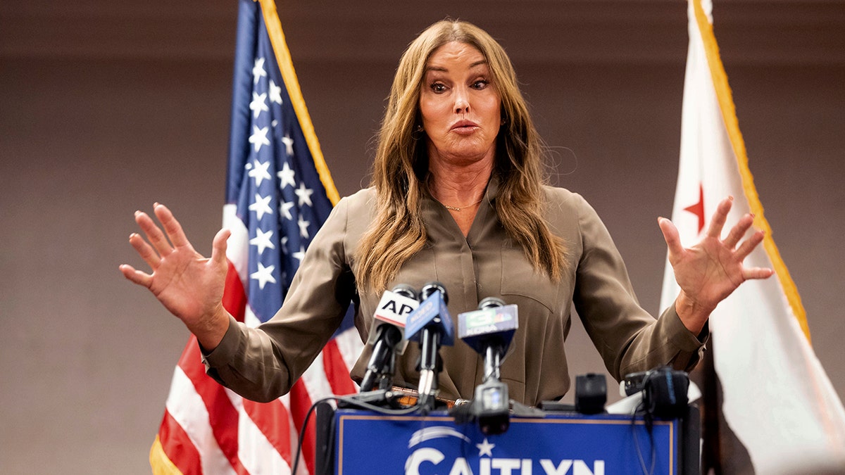 Caitlyn Jenner, Republican candidate for California governor, speaks during a news conference on Friday, July 9, 2021, in Sacramento, Calif