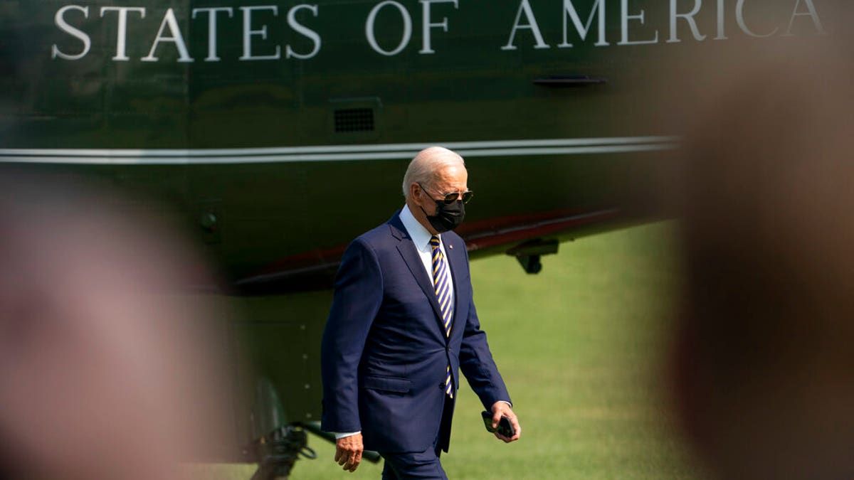 President Joe Biden arrives back at the White House in Washington, Wednesday, July 28, 2021, after traveling to Lower Macungie Township, Pa., to highlight American manufacturing. (AP Photo/Andrew Harnik)