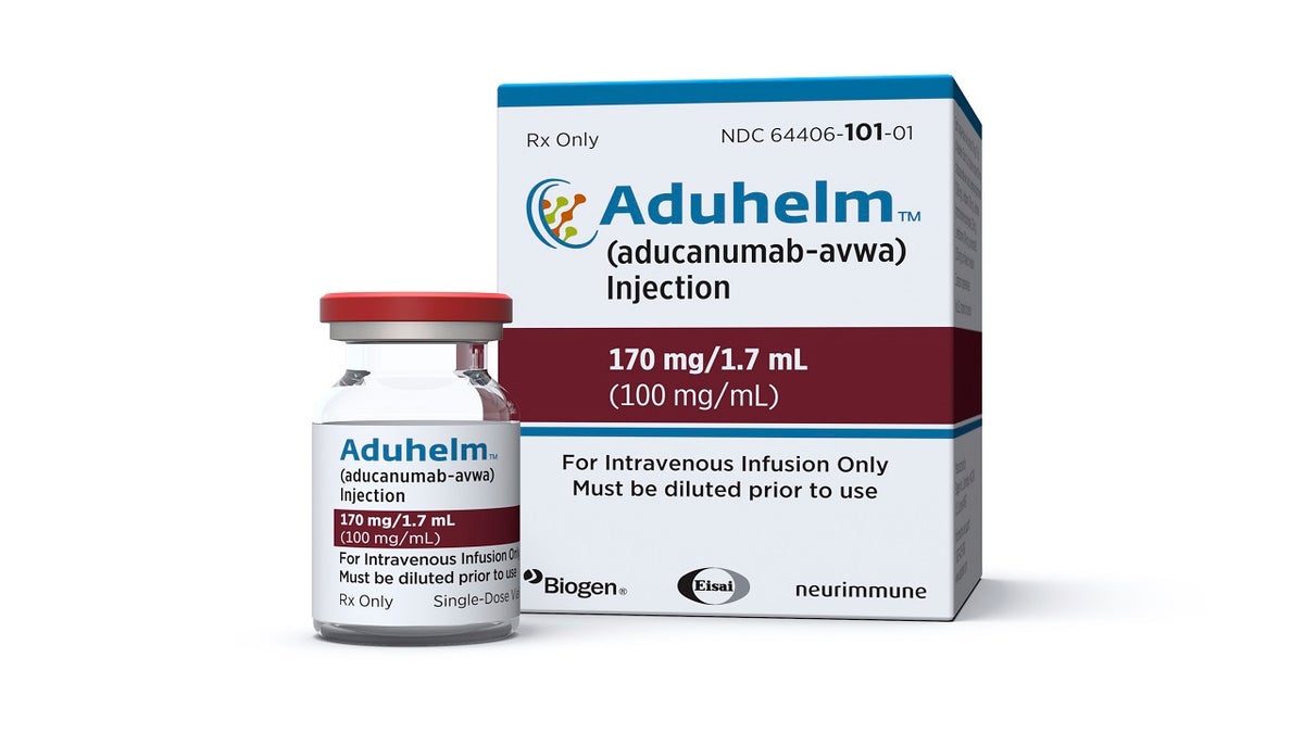FILE - This image provided by Biogen on Monday, June 7, 2021 shows a vial and packaging for the drug Aduhelm. (Biogen via AP, File)